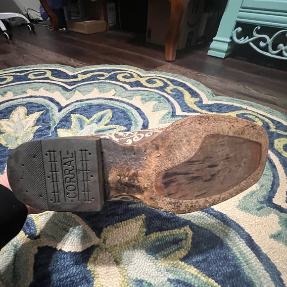 Corral Square Toe Western Boots 9.5W Wide Bone Embroidery - Picture 7 of 13